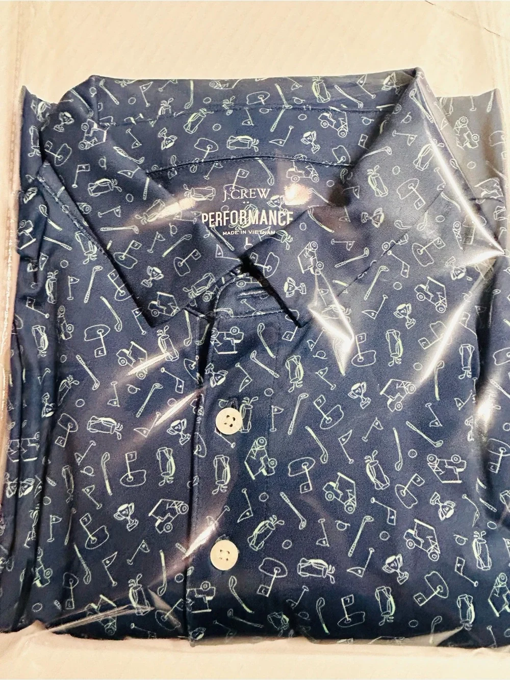 J.Crew Men’s Performance Polo Shirt Blue Key Print Short Sleeve Size L